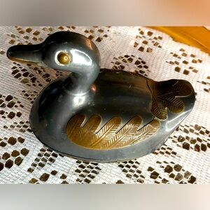 VTG pewter brass duck trinket dish